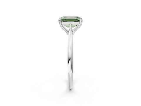 White gold Fancy Green Emerald Cut Solitaire Diamond Ring with Six-Prong Setting and Classic Band_2