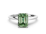 White gold Fancy Green Emerald Cut Solitaire Diamond Ring with Six-Prong Setting and Classic Band_3