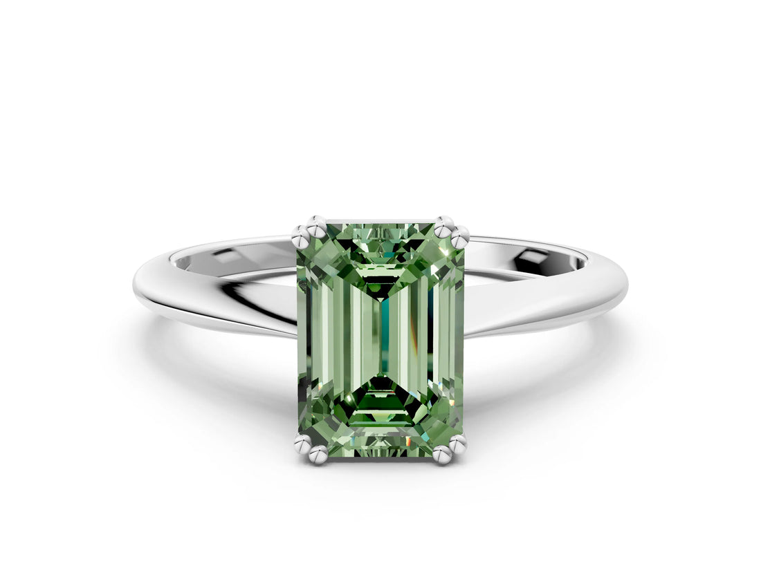 White gold Fancy Green Emerald Cut Solitaire Diamond Ring with Six-Prong Setting and Classic Band_38