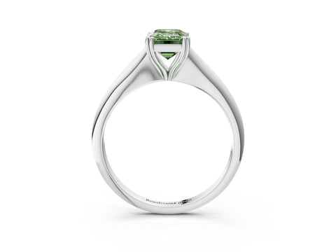 White gold Fancy Green Emerald Cut Solitaire Diamond Ring with Six-Prong Setting and Classic Band_3