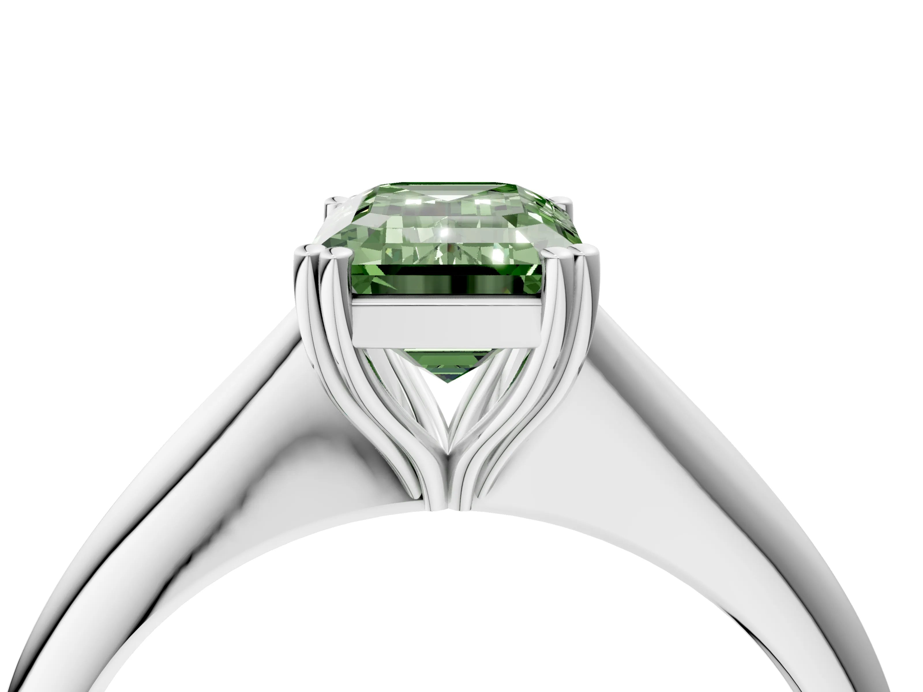White gold Fancy Green Emerald Cut Solitaire Diamond Ring with Six-Prong Setting and Classic Band_4