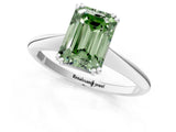 White gold Fancy Green Emerald Cut Solitaire Diamond Ring with Six-Prong Setting and Classic Band_4