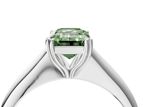 White gold Fancy Green Emerald Cut Solitaire Diamond Ring with Six-Prong Setting and Classic Band_4