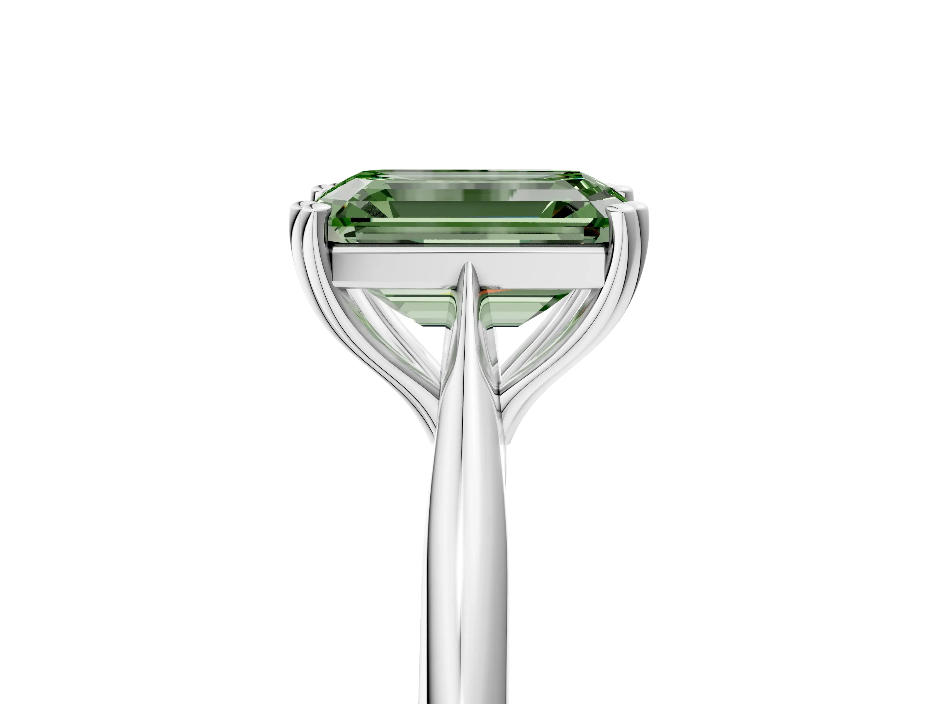 White gold Fancy Green Emerald Cut Solitaire Diamond Ring with Six-Prong Setting and Classic Band_5