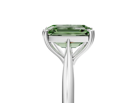 White gold Fancy Green Emerald Cut Solitaire Diamond Ring with Six-Prong Setting and Classic Band_5