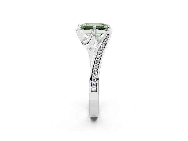 Platinum Emerald Cut Swirl Bypass Pave Engagement Ring Setting for Fancy Green Center