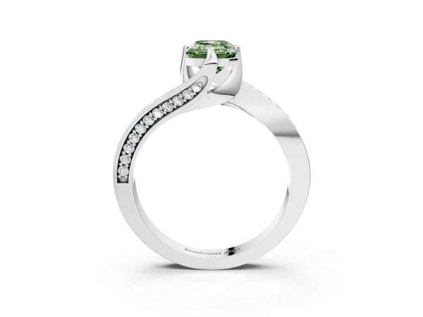 Platinum Emerald Cut Swirl Bypass Pave Engagement Ring Setting for Fancy Green Center