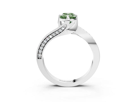 White gold Fancy Green Emerald Cut Solitaire Diamond Twist Band with Pavé Setting and Four-Prong Setting_15