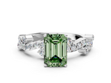White gold Fancy Green Emerald  Cut Solitaire Diamond Twisted Band with Pave Setting_65