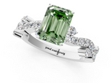 White gold Fancy Green Emerald  Cut Solitaire Diamond Twisted Band with Pave Setting_66