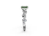 White gold Fancy Green Emerald  Cut Solitaire Diamond Twisted Band with Pave Setting_67