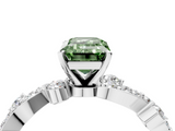 White gold Fancy Green Emerald  Cut Solitaire Diamond Twisted Band with Pave Setting_69