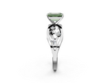 White gold Fancy Green Emerald  Cut Solitaire Diamond with Side Stones on Criss-Cross Band and Four-Prong Setting_5