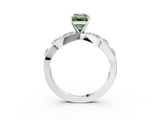 White gold Fancy Green Emerald  Cut Solitaire Diamond with Side Stones on Criss-Cross Band and Four-Prong Setting_6