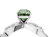 White gold Fancy Green Emerald  Cut Solitaire Diamond with Side Stones on Criss-Cross Band and Four-Prong Setting_7