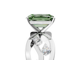 White gold Fancy Green Emerald  Cut Solitaire Diamond with Side Stones on Criss-Cross Band and Four-Prong Setting_8