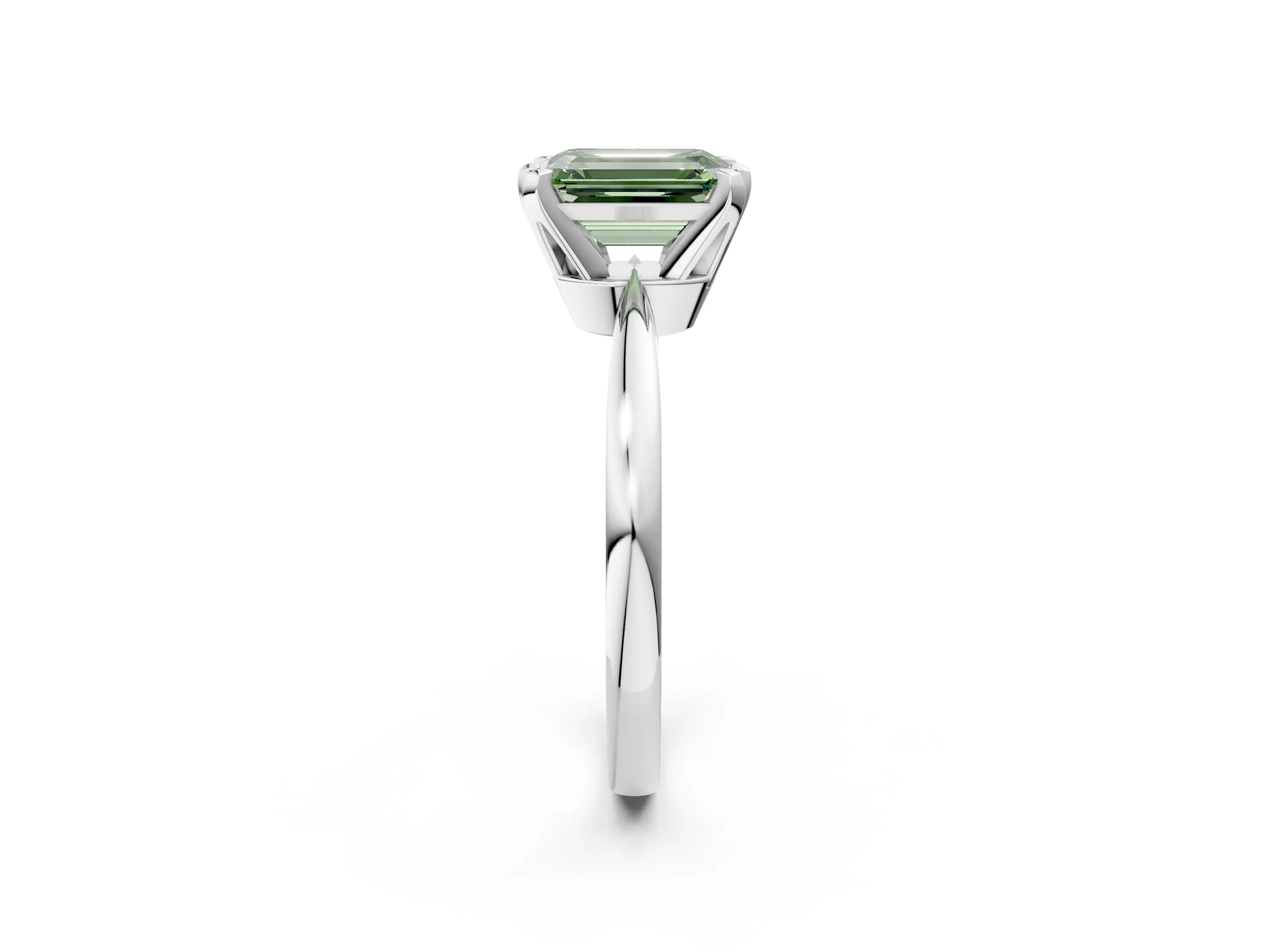White gold Fancy Green Emerald Cut Solitaire Engagement Ring with Six-Prong Setting and Tapered Band_2
