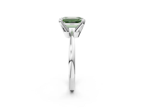 White gold Fancy Green Emerald Cut Solitaire Engagement Ring with Six-Prong Setting and Tapered Band_2
