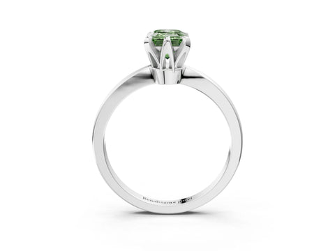 White gold Fancy Green Emerald Cut Solitaire Engagement Ring with Six-Prong Setting and Tapered Band_3