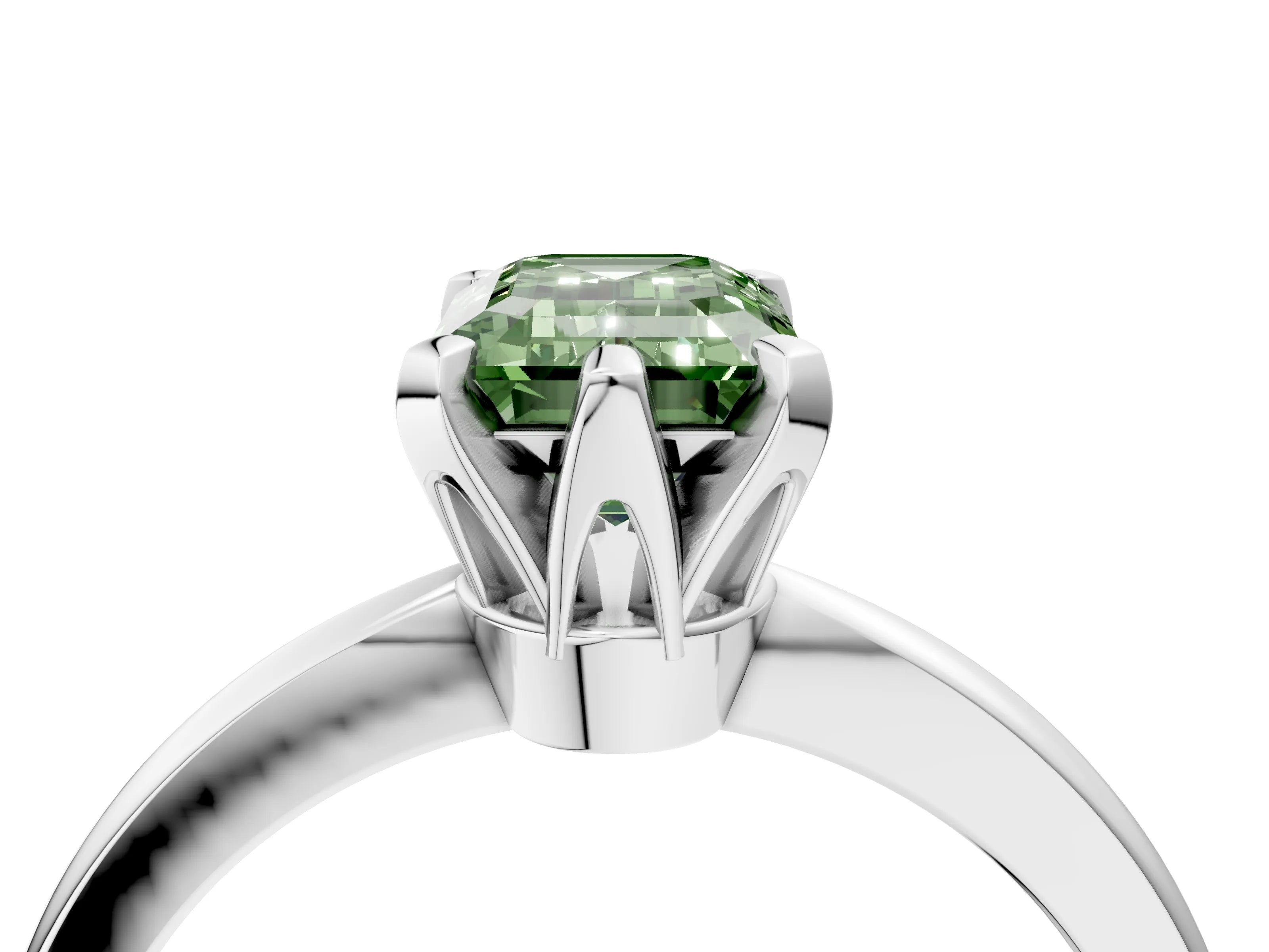 White gold Fancy Green Emerald Cut Solitaire Engagement Ring with Six-Prong Setting and Tapered Band_4
