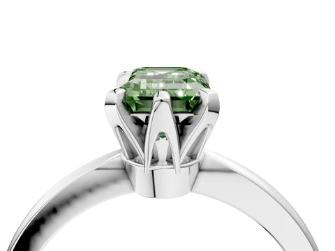 White gold Fancy Green Emerald Cut Solitaire Engagement Ring with Six-Prong Setting and Tapered Band_4