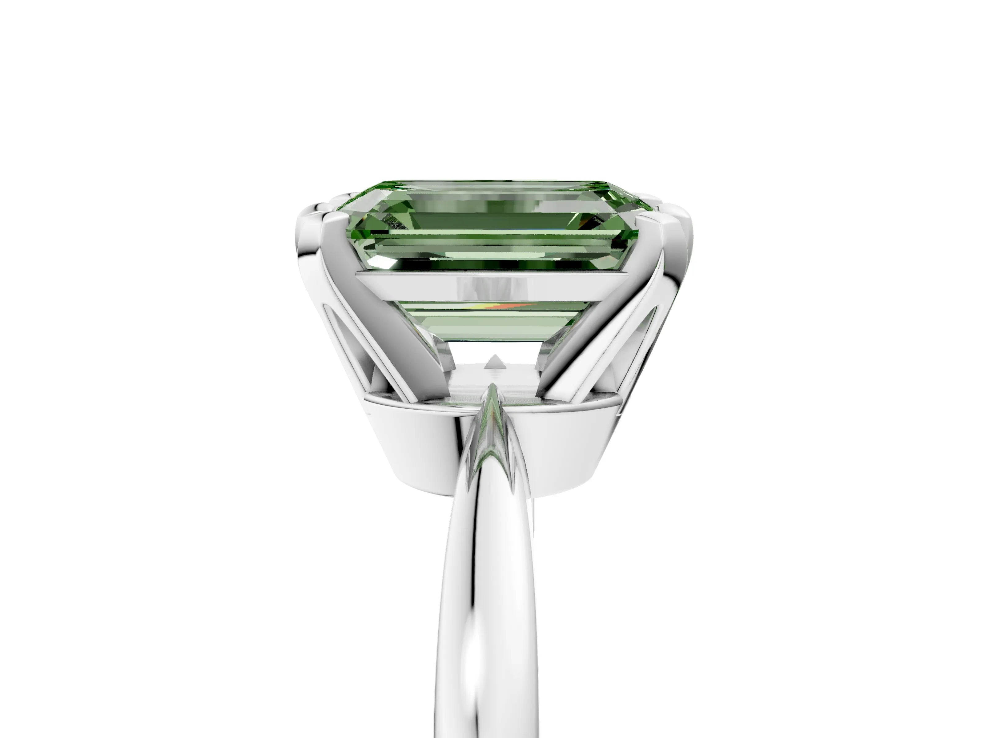 White gold Fancy Green Emerald Cut Solitaire Engagement Ring with Six-Prong Setting and Tapered Band_5