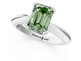 White gold Fancy Green Emerald  Cut Solitaire Engagement Ring with Tapered Band and Four-Prong Setting 1
