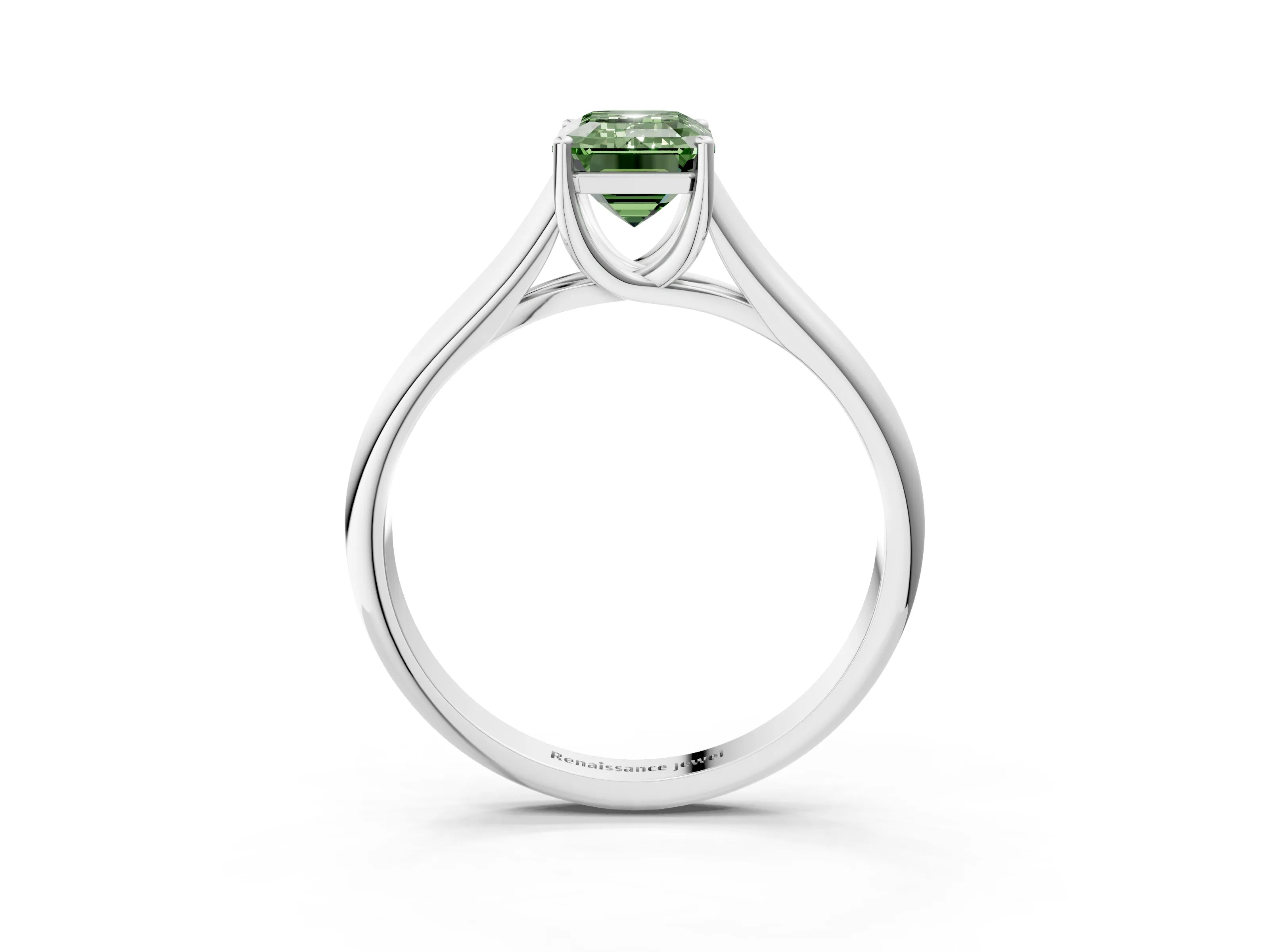 White gold Fancy Green Emerald Cut Solitaire Engagement Ring with Tapered Band and Four-Prong Setting_18