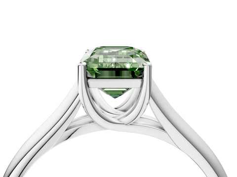 White gold Fancy Green Emerald Cut Solitaire Engagement Ring with Tapered Band and Four-Prong Setting_19