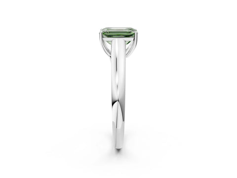 White gold Fancy Green Emerald Cut Solitaire Engagement Ring with Tapered Band and Four-Prong Setting_5