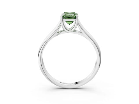 White gold Fancy Green Emerald Cut Solitaire Engagement Ring with Tapered Band and Four-Prong Setting_6