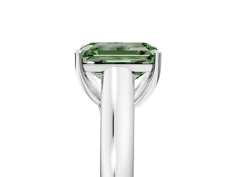 White gold Fancy Green Emerald Cut Solitaire Engagement Ring with Tapered Band and Four-Prong Setting_8
