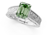 White gold Fancy Green Emerald  Cut Solitaire Engraved Band with Four-Prong Setting_80
