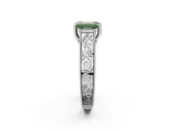 White gold Fancy Green Emerald  Cut Solitaire Engraved Band with Four-Prong Setting_81