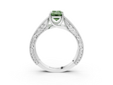 White gold Fancy Green Emerald  Cut Solitaire Engraved Band with Four-Prong Setting_82