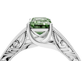 White gold Fancy Green Emerald  Cut Solitaire Engraved Band with Four-Prong Setting_83
