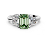 White gold Fancy Green Emerald  Cut Solitaire Floral Diamond Ring with Four-Prong Setting_36