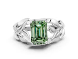 White gold Fancy Green Emerald Cut Solitaire Leaf-Inspired Engagement Ring with Prong Setting_12