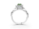 White gold Fancy Green Emerald Cut Solitaire Leaf-Inspired Engagement Ring with Prong Setting_15