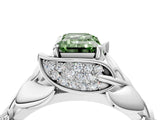 White gold Fancy Green Emerald Cut Solitaire Leaf-Inspired Engagement Ring with Prong Setting_16