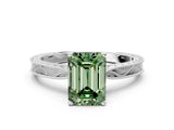 White gold Fancy Green Emerald Cut Solitaire Milgrain Engraved Band with Four-Prong Setting_12