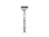 White gold Fancy Green Emerald Cut Solitaire Milgrain Engraved Band with Four-Prong Setting_14