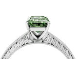White gold Fancy Green Emerald Cut Solitaire Milgrain Engraved Band with Four-Prong Setting_16