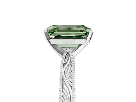 White gold Fancy Green Emerald Cut Solitaire Milgrain Engraved Band with Four-Prong Setting_17