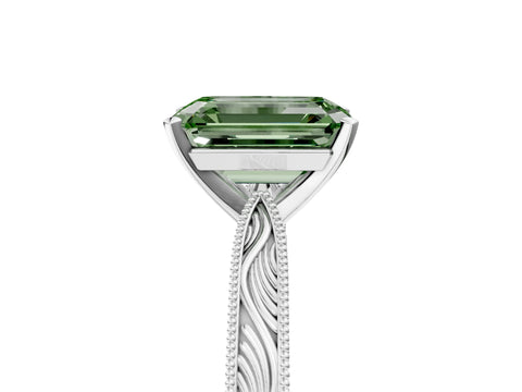 White gold Fancy Green Emerald Cut Solitaire Milgrain Engraved Band with Four-Prong Setting_5