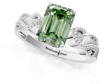 White gold Fancy Green Emerald Cut Solitaire Milgrain Leaf Band with Prong Setting_13