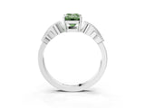 White gold Fancy Green Emerald Cut Solitaire Milgrain Leaf Band with Prong Setting_15