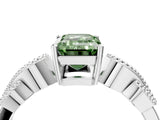 White gold Fancy Green Emerald Cut Solitaire Milgrain Leaf Band with Prong Setting_16
