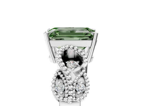 White gold Fancy Green Emerald Cut Solitaire Milgrain Leaf Band with Prong Setting_17