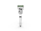 White gold Fancy Green Emerald Cut Solitaire Milgrain Leaf Band with Prong Setting_2